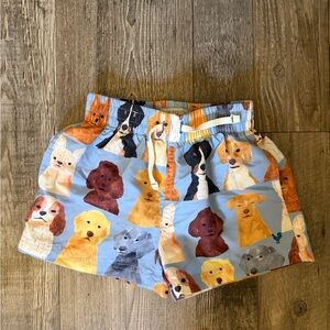 Kids Dog Print Blue Swim Trunks